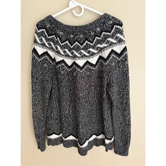 Old Navy Fair Isle Fall/Winter Sweater in Black + White Size XL Extra Large - Picture 5 of 10